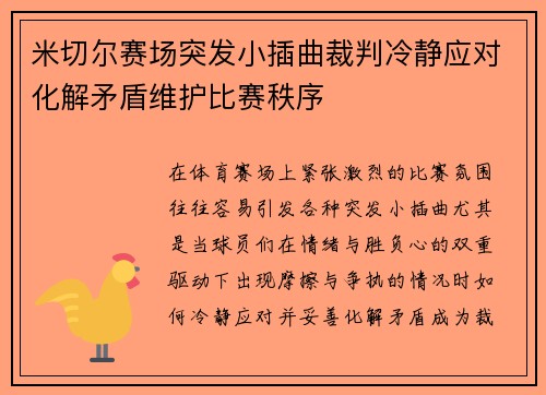 米切尔赛场突发小插曲裁判冷静应对化解矛盾维护比赛秩序